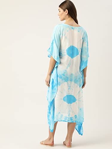 Maaesa Women Handcrafted Tie & Dye Rayon Kaftan Dress | Casual Wear | Flowy Kaftan Style | Lightweight & Breathable Fabric