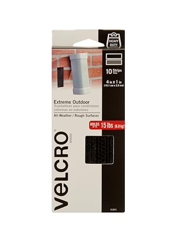 VELCRO Brand Outdoor Heavy Duty Strips | 4in x 1in (10Pk) | Holds 15 lbs | Black Extreme Hook and Loop Tape Industrial Strength Adhesive | Weather Resistance for Rough Surfaces (91841)