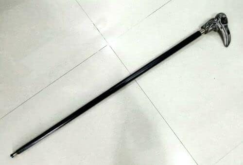 Raven Skull Handle with Black 2 fold Wooden Walking Stick Made from Metal Best Durable Heavy Reavn Cane for Reavn Lovers