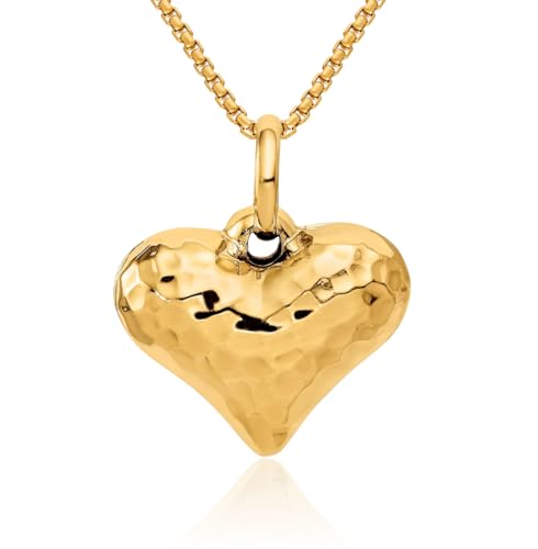 IceCarats 14K Solid Yellow Gold Hammered Heart Necklace Love Pendant Charm