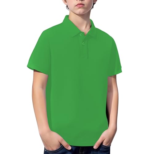 Boys Pol𝐨 Shirts for Teen Half Button Lapel Neck Short Sleeve Plain School Uniform Comfort Casual Pullover Shirts2