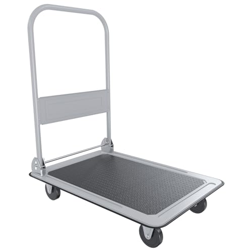 Carrello Richiudibile Pieghevole Tuttofare Portata 150 Kg 4 Ruote Carrellino Trasportatore A Piattaforma Pianale In Acciaio Rivestimento Antiscivolo Portapacchi Trasporto 82 x 48 x 72 Cm (Nero)