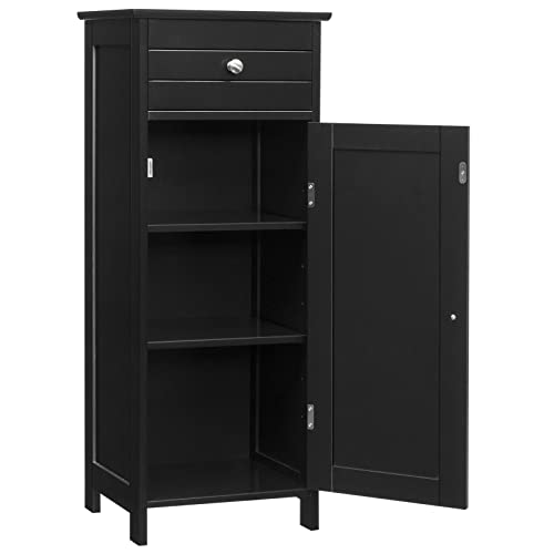 LIFEZEAL Mueble de baño Independiente, Armario Suelo de MDF con cajón y estantes Ajustables, 35,5 x 30,5 x 88cm, Mueble Organizador para salón, Cocina y Pasillo (Negro)
