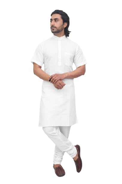 patwa & co. White Half Sleeve Modi Kurta for Men – Cotton Short Sleeve Casual Kurta, Pooja & Traditional Occasions-picture-42
