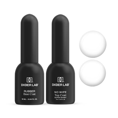 Didier Lab Rubber Base y Top Coat Semipermanente para Pintauñas Semipermanentes - Sin HEMA ni TPO - Kit Esmalte - LED UV Top Coat y Base Coat para Gel Uñas 2pcs