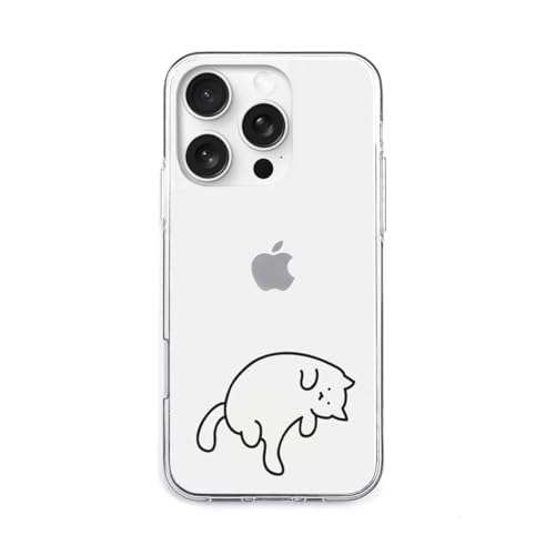 AKAN iPhone 16 Pro ケース ソフトクリアケース [ 透明 密着痕防止 TPU 変色しにくいUVプリント 防塵 ワイヤレス充電 ] かわいい 人気 キャラクター アップル アイフォンケース AK27022i16PR 猫ちゃんはグルーミング中 【国内正規品】