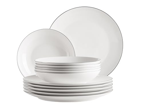 MÄSER Serie Felise, servizio da pranzo elegante, stoviglie per 6 persone, elegante, senza tempo, con bordo nero, porcellana, bianco