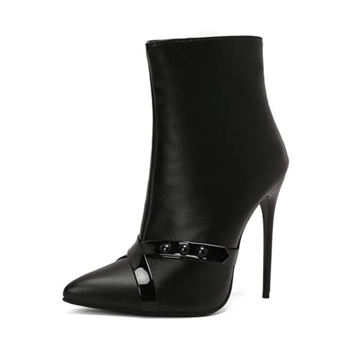 Bottines talons aiguilles 12cm pour femme avec rivets et boucles ajustables