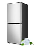 KRIB BLING Refrigerator with Freezer 4.0 Cu.Ft with 7 Level Adjustable Thermostat Control 2 Door Bottom Freezer Refrigerator Lock Fresh Energy Saving for Apartment Bedroom Dorm and Office Silver