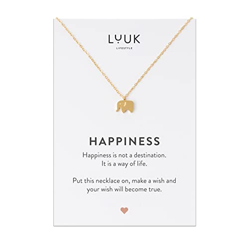 LUUK LIFESTYLE Collar femenina de acero inoxidable con colgante de elefante y dedicatoria Happiness, estilo elegante, accesorio de moda motivo...