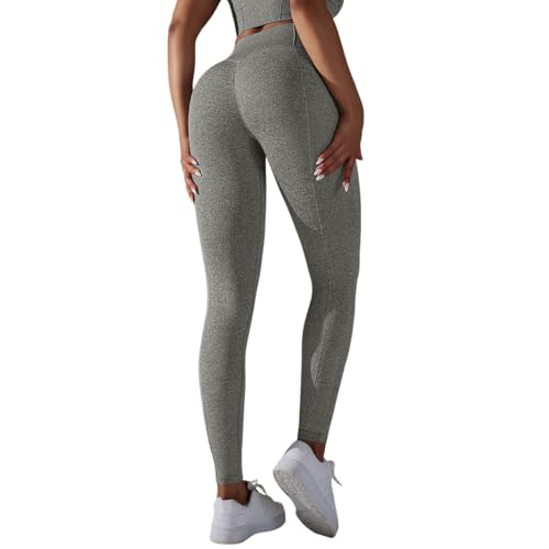 Leggings de yoga sin costuras de cintura alta en color gris talla M