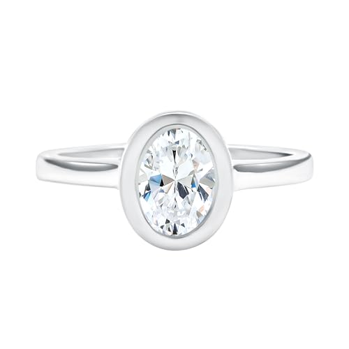 Certified Lab Grown Diamond 6X8mm Oval Engagement Ring, Ef-Vs Quality, Bezel Set Diamond Ring - Ready To Gift