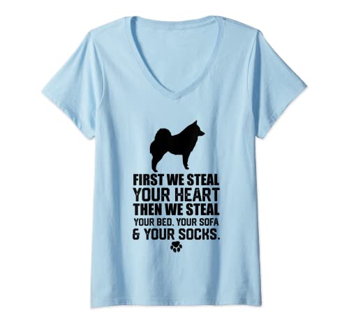 Mujer Perro Schipperke Roba tu corazón Roba tu cama y sofá Camiseta Cuello V