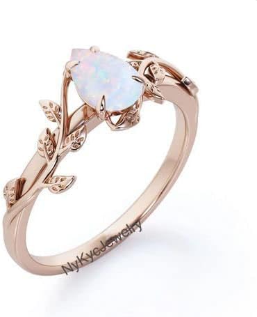 Opal Vine Leaf Ring, Vintage Nature Lovers opal Ring, Pear Cut Opal Ring, Teardrop Ring, Gemstone Ring, Leaf Opal Ring, Opal Solitaire Ring, 925 Sterling silver Ring, Gold Vermeil Ring
