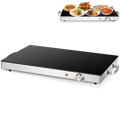 TANGZON Electric Food Warming Tray, 300W Large Hot Plate Buffet Server with Adjustable Temperature, Cool Touch Handles & Non-Slip Feet, Stainless Steel Plate Chafer Warmer (64 x 38cm)