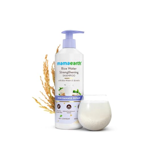 Image of Mamaearth Rice Water Strengthening Shampoo with with Rice Water & Keratin for Damage Repair- 400 ml | Hair Strengthening | Hair Fall Reduction