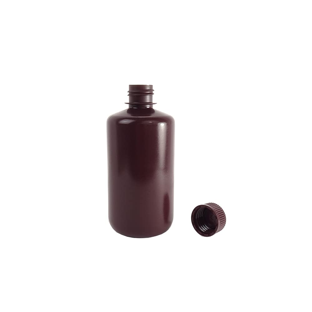 Kenzium – 12 Flaschen mit Deckel | enger Hals | 250 ml | Bernstein | aus Kunststoff | für das Labor | ideal für die Aufbewahrung von festen und flüssigen Proben