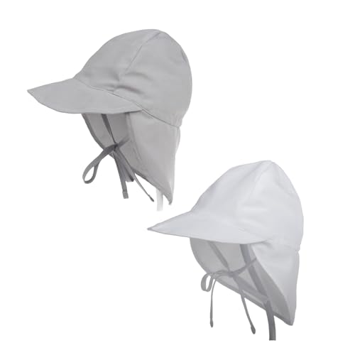 Sombrero para El Sol para Bebé, Anti-UV Verano Gorro Bebe, Gorro Playa Bebe 6 Meses, 2 Piezas,para Playa Viajes Al Aire Libre Hat de Protección Solar Unisexo Ajustable (Gris + Blanco)