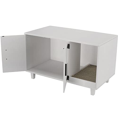 Gdlf Modern Wood Pet Crate Cat Washroom Hidden Litter Box Enclosure Furniture House As Table Nightstand With Scratch Pad,Stackable (White) #TOP7