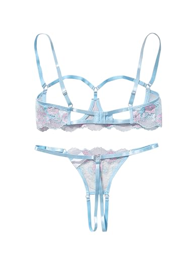 Image of Lilosy Sexy Underwire Floral Lace Sheer Lingerie Set for Women See Through Bra and Panty 2 Piece