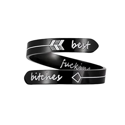 Vrycot Opening Black Best F bitchxs ring Stainless Steel Adjustable Jewelry Inspirational Opening Stacking Cute Hiphop Band