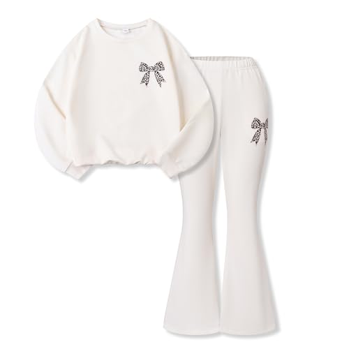 Image of Tween Girls Clothes Long Sleeve Graphic Sweatshirt Top + Bow Knot Pants 2 Piece Outfit Set, Size 7-16Years