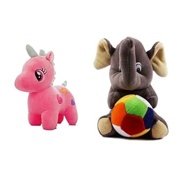 Babique Unicorn Stuffed Soft Toy Plush for Kids Baby Boy Girl Birthday (25cm- Pink) Elephant Stuffed Soft Toy Plush for Kids Baby Boy Girl Birthday (19cm)