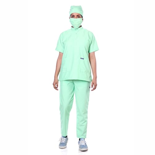 Image of Women's 5-Pocket Scrub Suit | Set of Top & Pant | Half Sleeves | Mandarin Collar | Breathable Polyviscose Fabric | Comfortable | Durable | Uniform for Doctors Nurse & Dentist LG 5XL