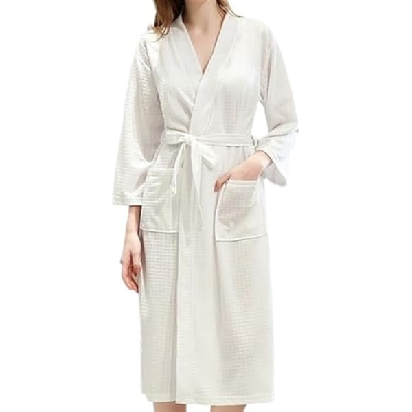 Szlafrok Damskie Szaty Kimono Krótki Szlafrok Lekki Miękki Strój Codzienny Z Kieszeniami Odzież(A,XL)