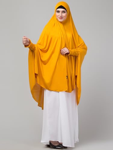 Image of NAZNEEN Women's Full Coverage Khimar Hijab with Sleeves and Under Cap |Solid Pattern Cotton Set for Hajj, Umrah, and Prayer| Comfortable One-Size Head CoveR