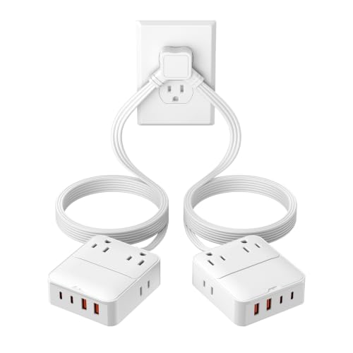 KWRNVO Split Extension Cord 12FT Flat Plug Twin Power Strip 6ft Power Splitter on Each Side with 4 AC Outlets 2 USB-A & USB-C Nightstand Charging Station for Bedroom Dorm Room Home
