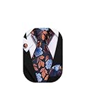 Barry.Wang Blue Orange Floral Tie Mens Silk Necktie Handkerchief Cufflinks Set Wedding Prom Business