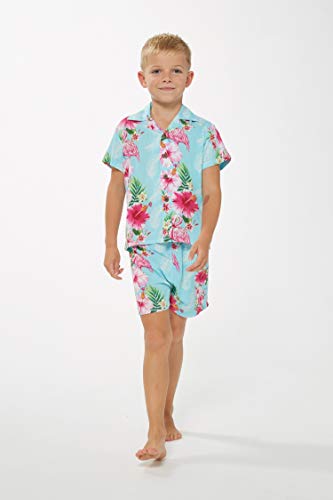 Image of Hawaii Hangover Family Matching Clothes, Pink Hibiscus Vine Turquoise | Family matching Hawaiian outfits, Pink Hibiscus Vine Turquoise, lightweight rayon, machine washable, tropical floral print