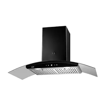 KAFF 90 CM Auto Clean Curved Glass Kitchen Chimney, 1150 m3/hr Suction Capacity with Motion Sensor, Touch Control, Heavy Duty Baffle Filter (LIZ DHC 90, Black)