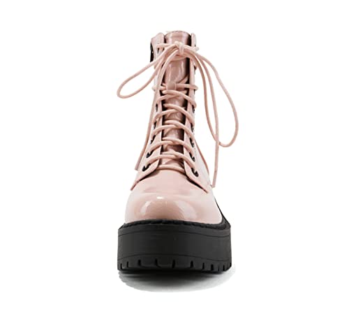 Image of Soda FLING Women Chunky Lug Sole Lace up Fashion Combat Ankle Boot w /Side Zipper
