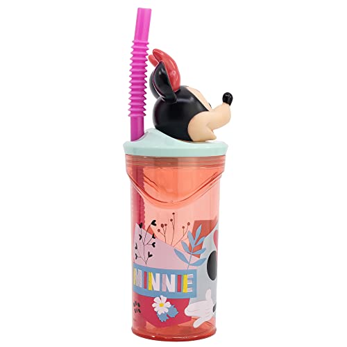 Minnie Mouse 3D Figurine Tumbler for Kids, Childrens Drinking Cup with Reusable Straw, BPA Free Plastic Tumbler Great for Picnics, School, Camping or Just Everyday Use, 360 ml