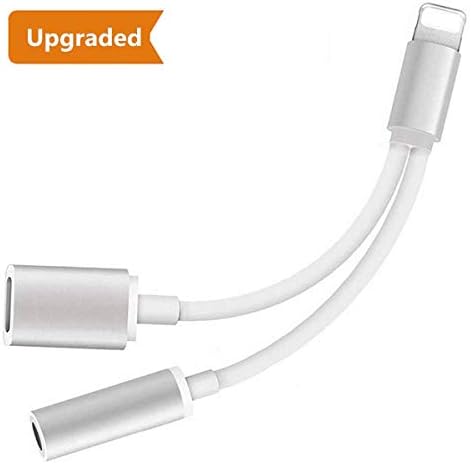 (Apple MFi Certified) Upgraded iPhone Headphone Adapter Car Charger Splitter, iPhone Charging & Audio Adapter, Compatible with iPhone 7/6 (Silver)