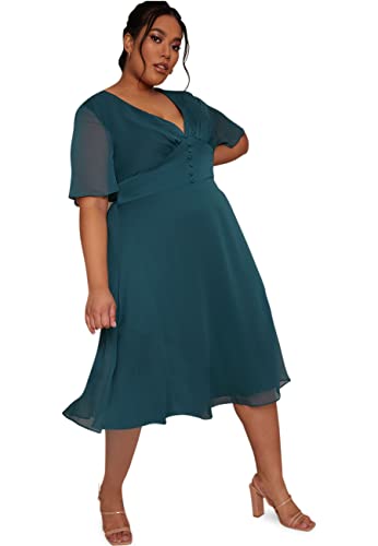 Chi Chi London Damen Chi Curve Oria Midikleid Cocktailkleid, blaugrün, 46...