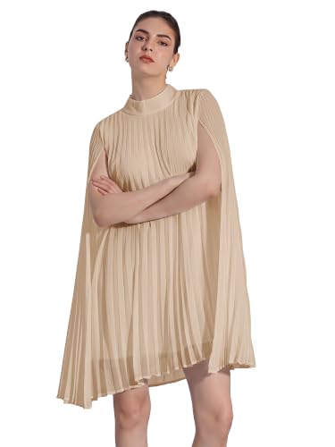 Image of Allegra K Women Chiffon Pleated Flowy Cloak Sleeve Cape Knee Length Dress