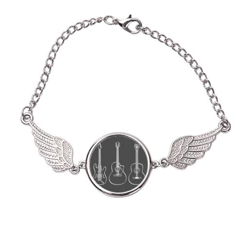 Bracelet de guitare avec ailes d'ange métal taille M bijou rock homme femme universel