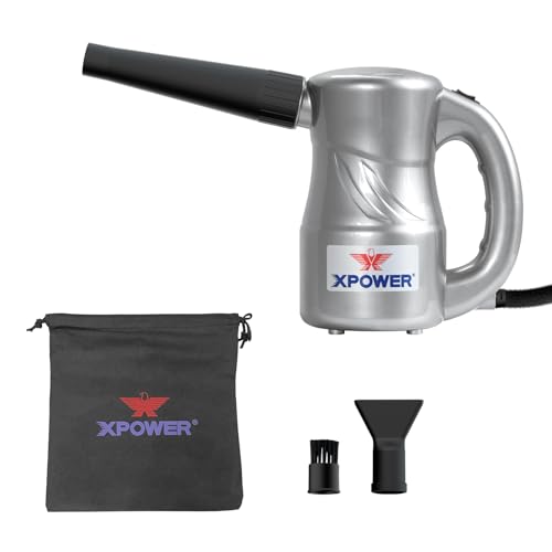 XPOWER Spazzola ad Aria Elettrica per Polvere, Asciugatura, Gonfiaggio, Pulizia Auto, Computer, Soffio Foglie (Argento, A-2C)