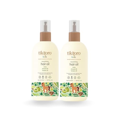 Tikitoro Kids Nourishing Hair Oil Pack Of 2, 100% Vegan with Bringha, Tamanu, Amla, Olive, Aloe & Argan Oil, Promotes Hair Growth, Conditions Scalp, No Paraben & Sulphate (150 ml x 2)