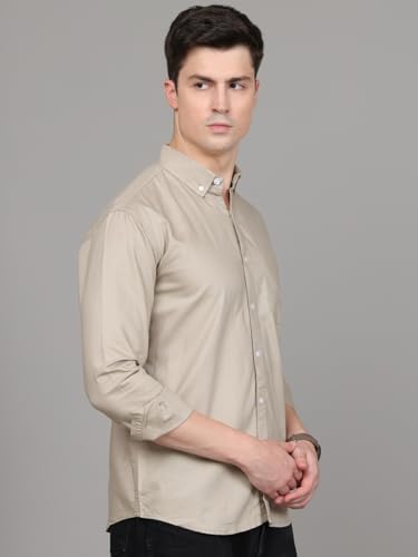 Image of Majestic Man Classic Slim Fit Solid Cotton Casual Shirt with Button-Down Collar