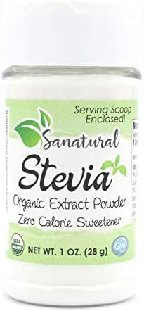 Sanatural Stevia Powder, Zero Calorie Sweetener, Organic Sweet Stevia Leaf Extract, 1 oz