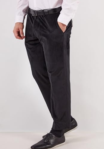 Men's Velvet Pants Casual Flat Front Wrinkle-Resistant Hidden Expandable Waist Suit Trousers for Men3