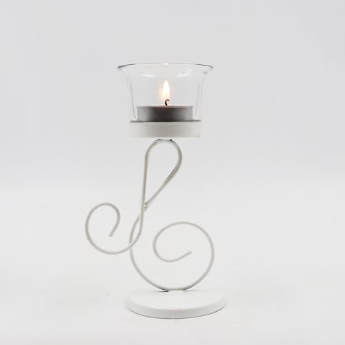 Image of HOSLEY Clear Glass Tealight Candle Holders|White Tealight Candle Holders with Glass Holders Perfect for Home Decor Tabletop Centerpiece| Pack of 1 with Pack of 1 Tealight