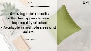 Image of Amazon Brand - Umi Velvet Decorative Cushion Cover 16x16 Inch - Set of 5, Soft Solid Square Throw Pillow Covers for Sofa, Living Room or Home Decor - 40x40 cm in Green Color