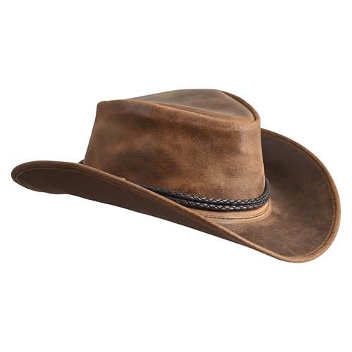 Image of Sidewinder Mens Cowboy Leather Hat Western Style Unisex Shapeable Outback Classic Braided Hatband