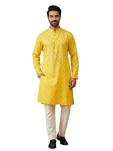 Image of Amazon Brand - Tavasya Men Floral Printed for Regular Fit Kurtas | Ethnic Wear | Festive | Cotton Blend | Knee Length