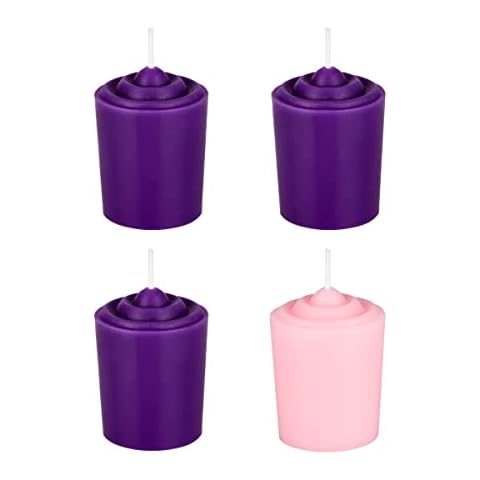 Mega Candles 4 pcs Unscented Christmas Advent Candles Set, Hand Poured Premium Wax Votive Candle 15 Hours 1.5 Inch x 2.25 Inch, Holidays, Celebrations, Devotional, Church, Wreath, Party, Gifts Cover